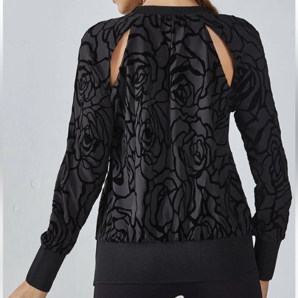 FABLETICS Lola Black Floral Long Sleeve Top w/ Back Cutouts Size Large